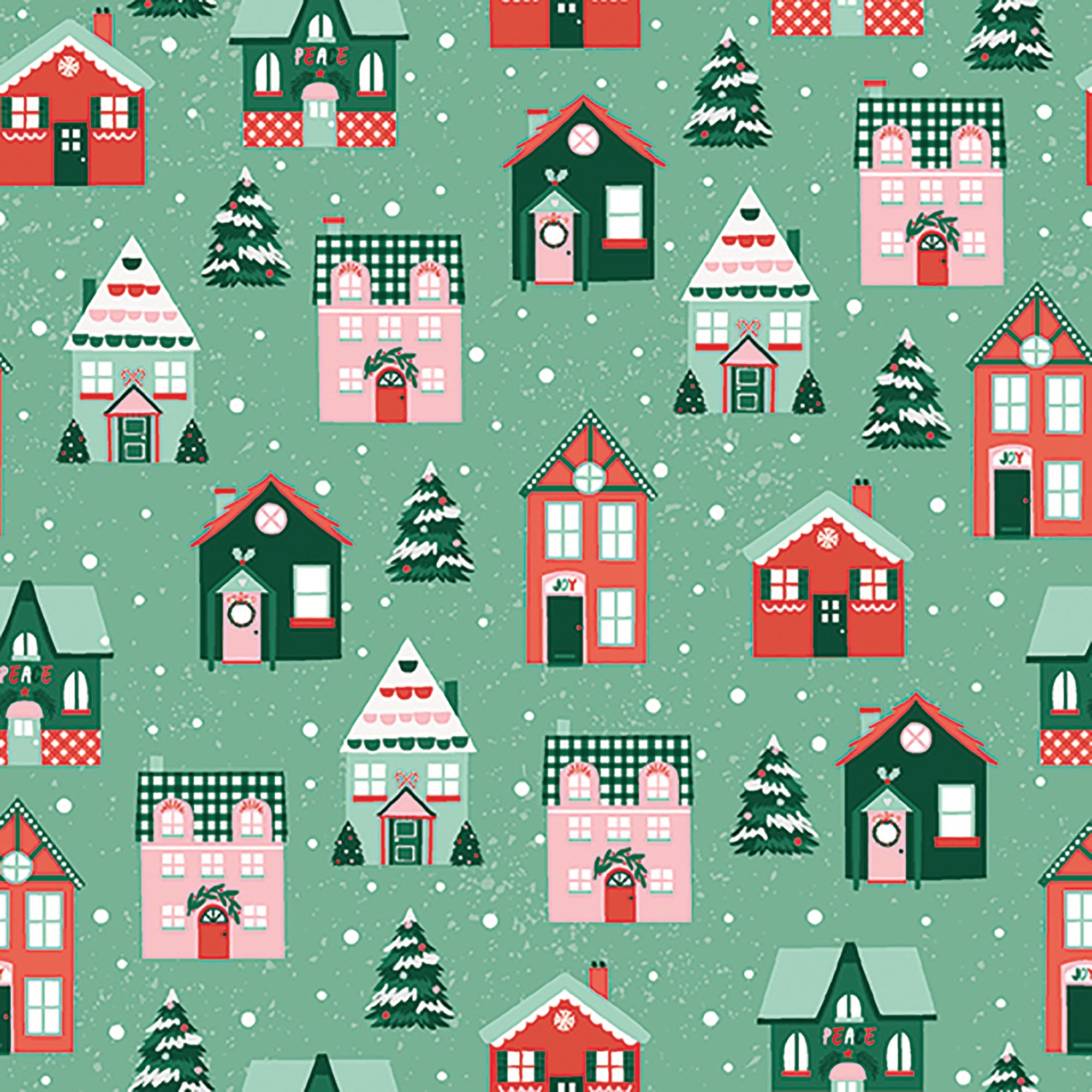 Home For Christmas - Winter Townhouses Fabric