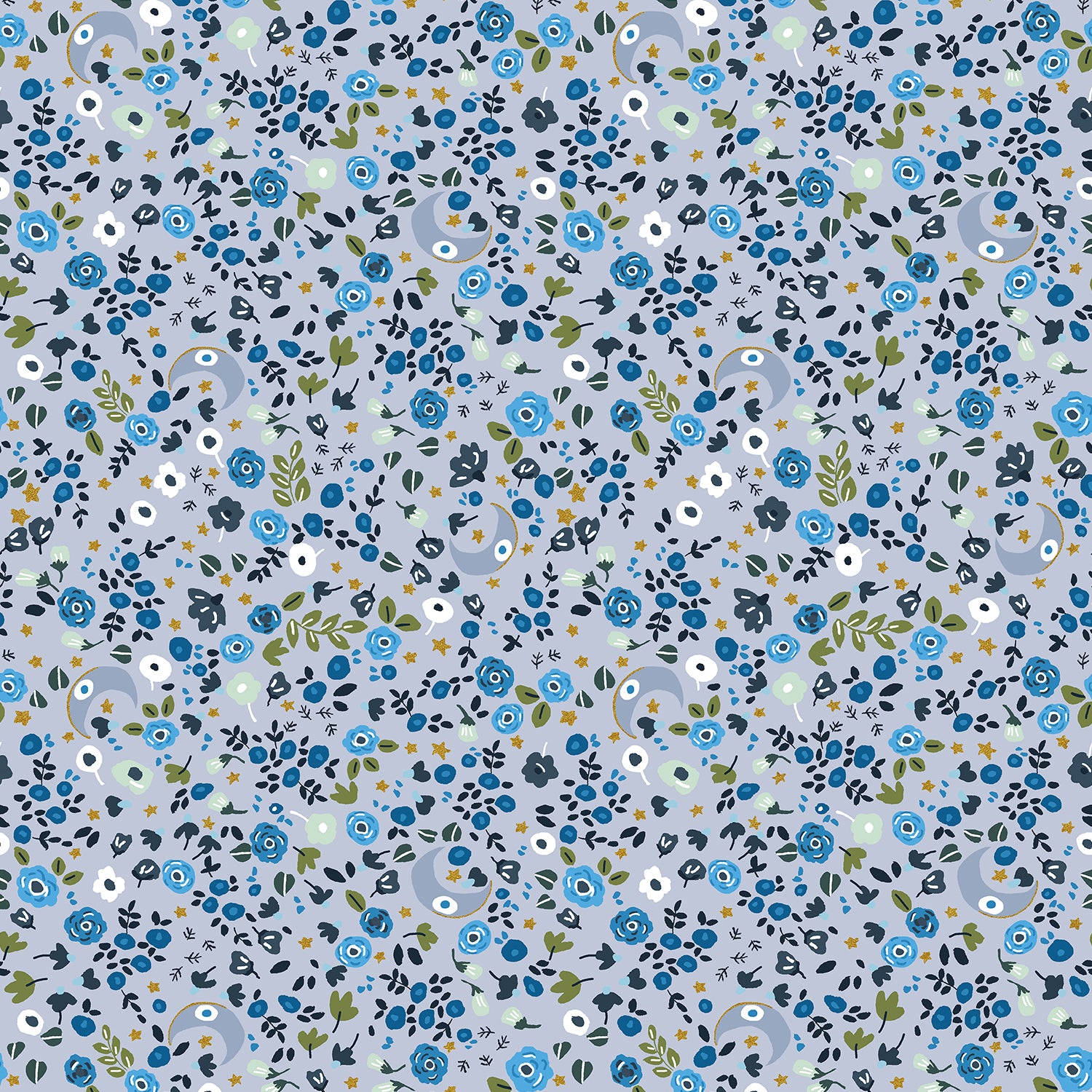 Cosmic Sea - Cosmic Blooms - Bright Blues Fabric