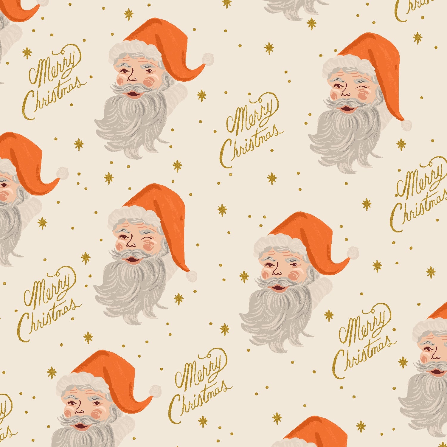 Santa Cream Metallic Fabric | Holiday Classics II