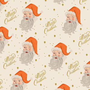 Santa Cream Metallic Fabric | Holiday Classics II