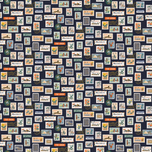 Bon Voyage - Postage Stamps Navy Fabric
