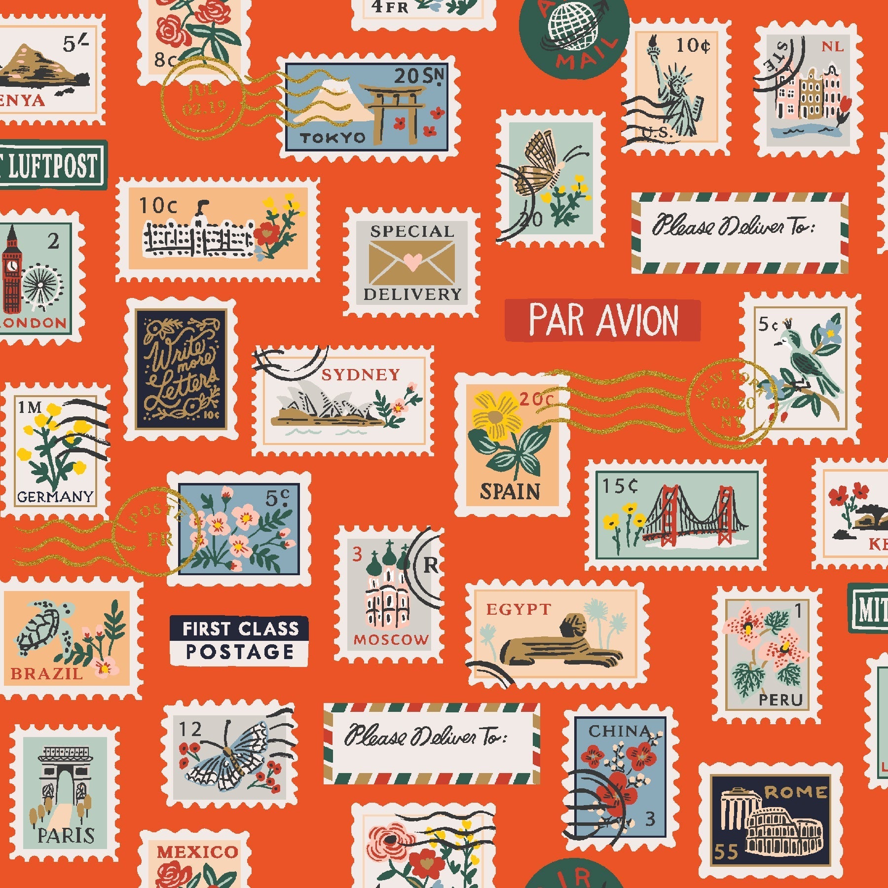 Bon Voyage - Postage Stamps Red Bolt – The Fabric Unicorn
