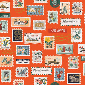 Bon Voyage - Postage Stamps Red Fabric