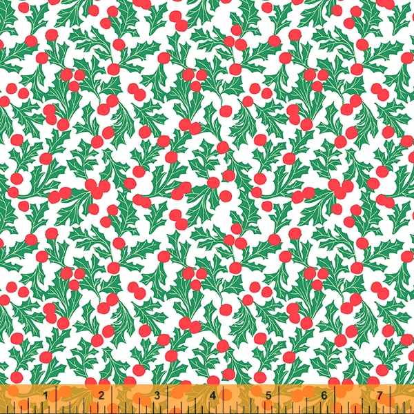 Christmas Charms - Holly Dot White Fabric