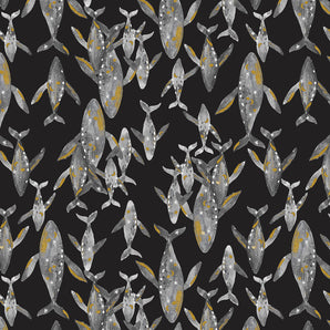 Cosmic Sea - Golden Whale - Nightfall Fabric