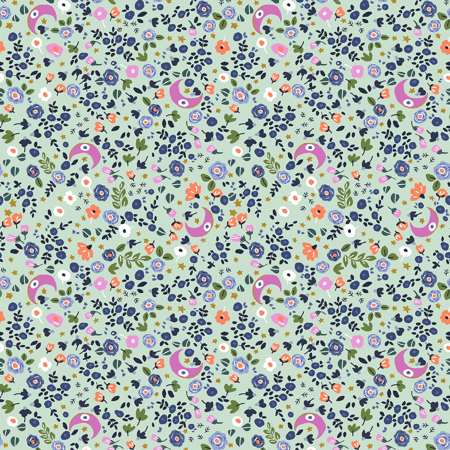 Cosmic Sea - Cosmic Blooms - Mint Fabric