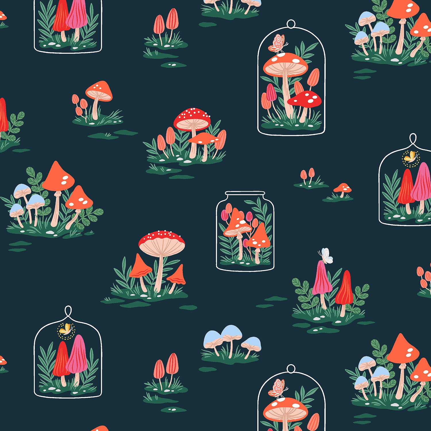 Garden & Globe - Mushroom Garden Midnight Fabric