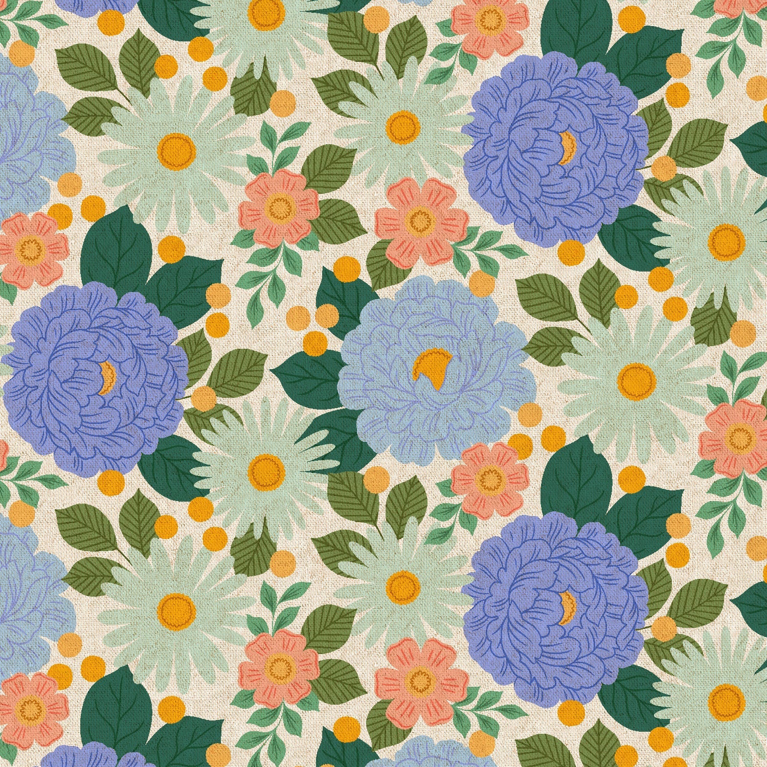 Floral Daydream Brillant Blue Canvas Fabric | Wildflora
