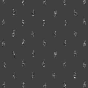 Lucky Charms - Crossed Fingers Charcoal Fabric