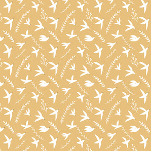 Pond Life - Birds in Flight Dijon Fabric