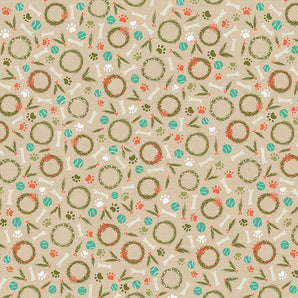 Happy Howlidays - Wreath Tan Fabric