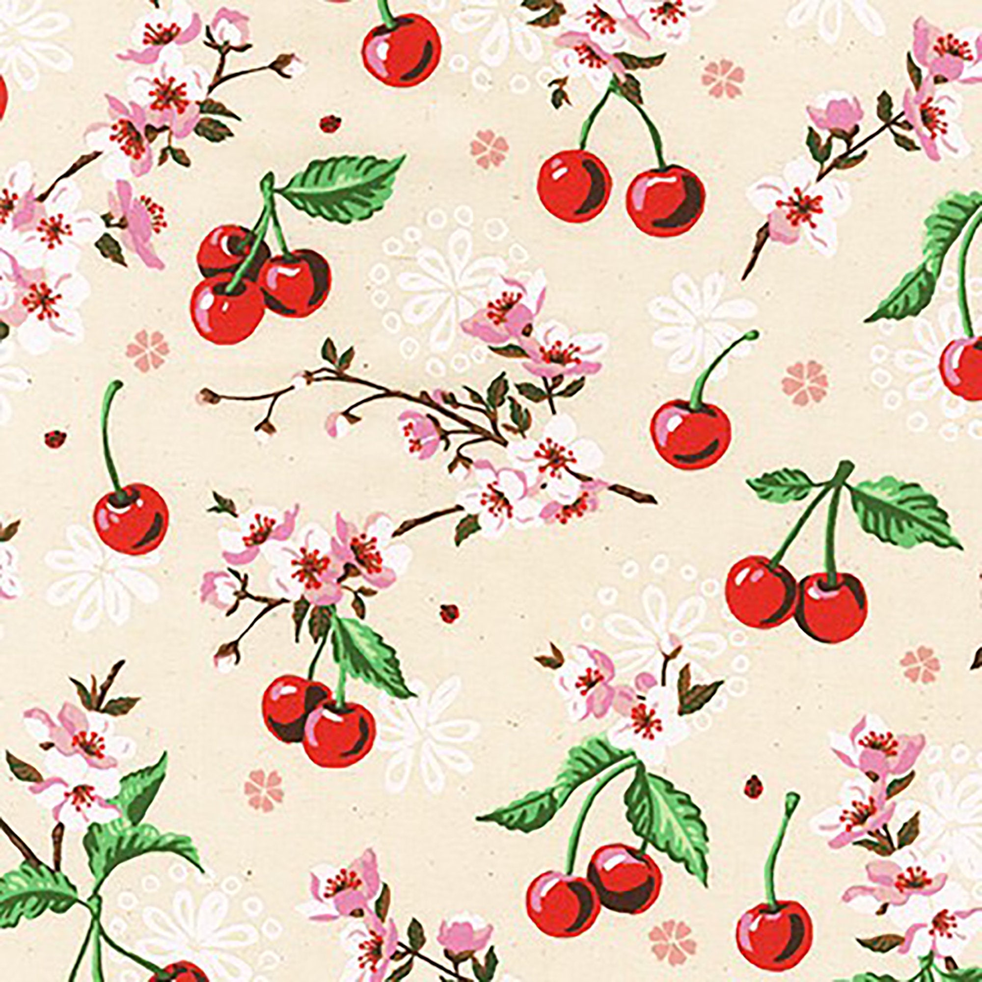 Cheery Blossom - Cherries Natural Fabric