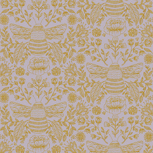 Summer in the Cotswolds - Bees Lilac Metallic Fabric