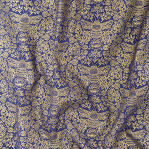 Summer in the Cotswolds - Bees Navy Metallic Fabric
