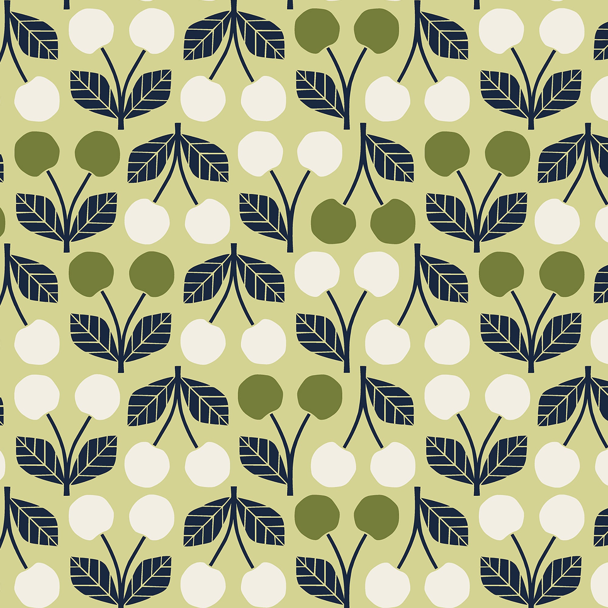 Under the Apple Tree - Cherry Olive Green Fabric