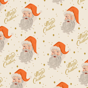 Santa Cream Metallic Fabric | Holiday Classics II