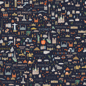 Bon Voyage - World Traveler Navy Fabric,l