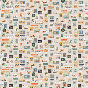 Bon Voyage - Postage Stamps Flax Fabric
