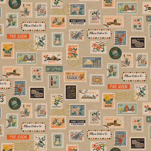 Bon Voyage - Postage Stamps Unbleached Canvas