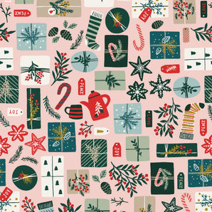 Merry Memories - Opening Presents - Blush Metallic Fabric