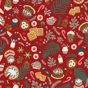Merry Memories - Christmas Feast - Deep Red Fabric