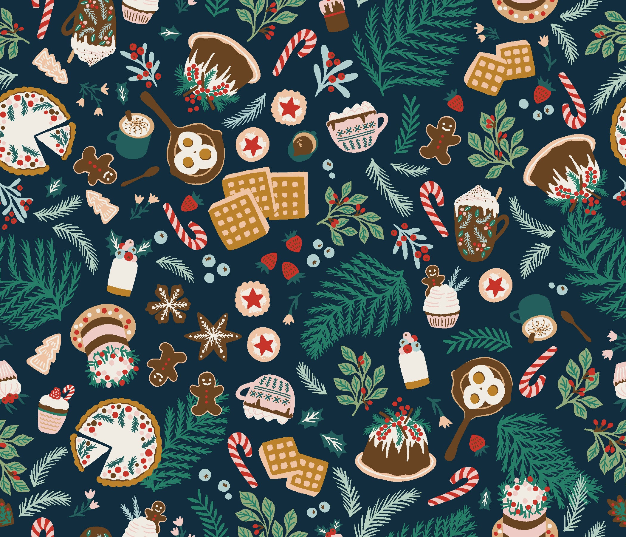 Merry Memories - Christmas Feast - Winter Navy Fabric